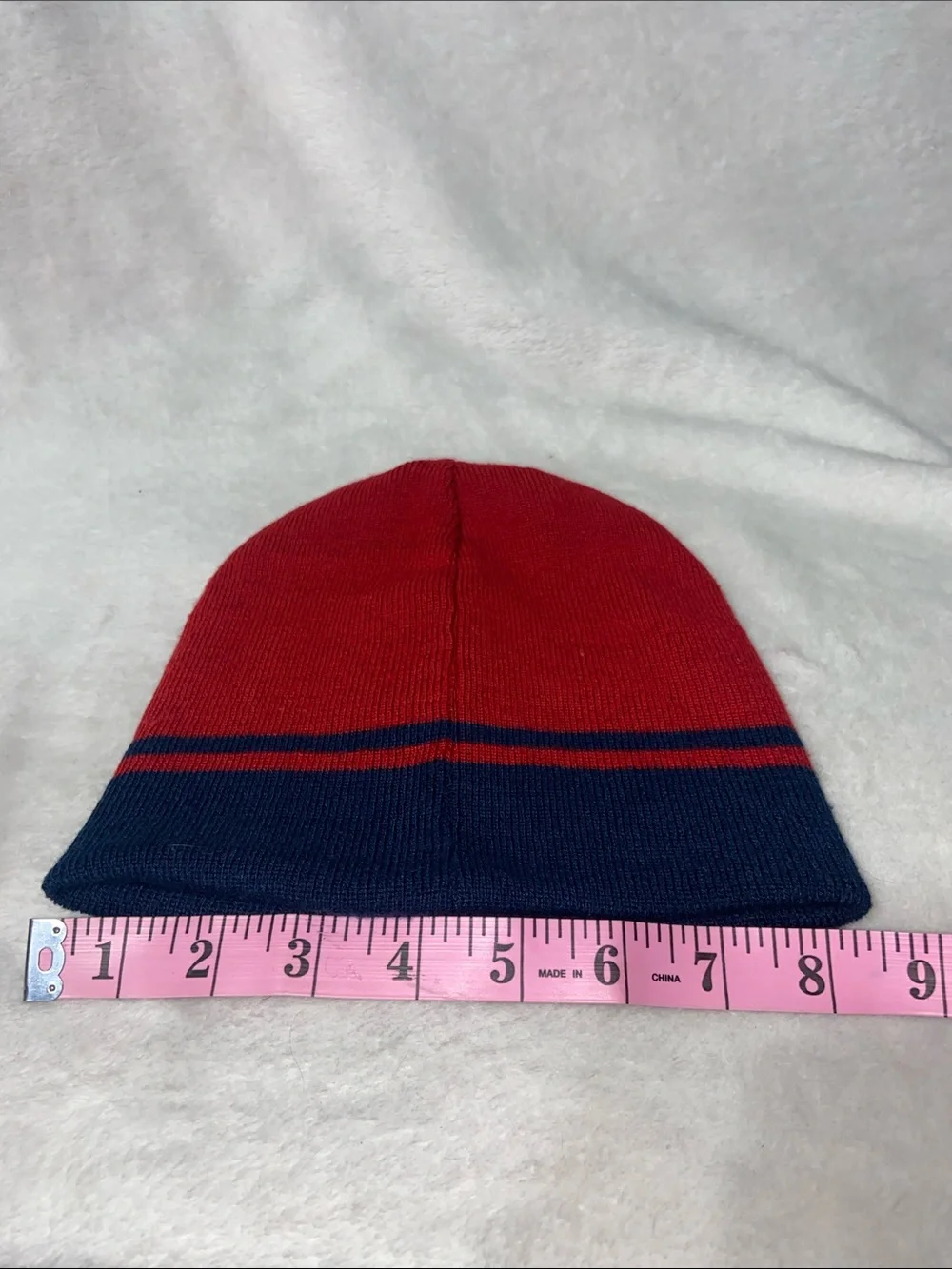 Kids Red and Navy Two-Tone Knit Beanie